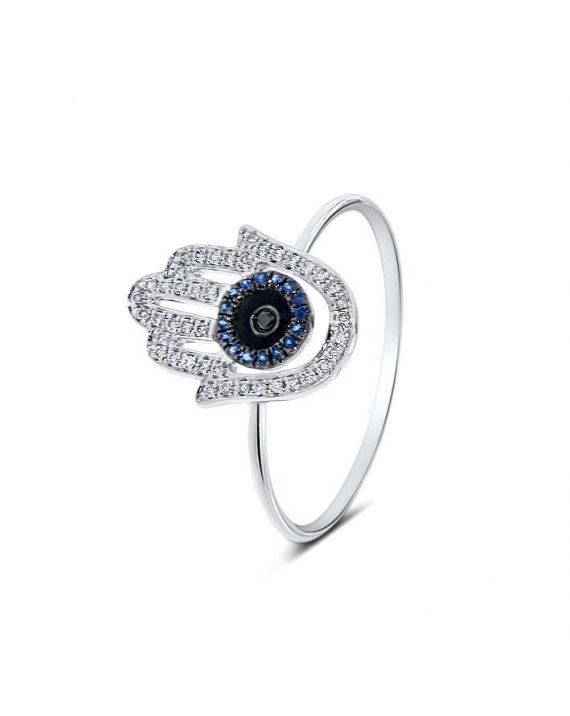 Hamsa Diamond Ring in 18k White Gold (0.10ct)