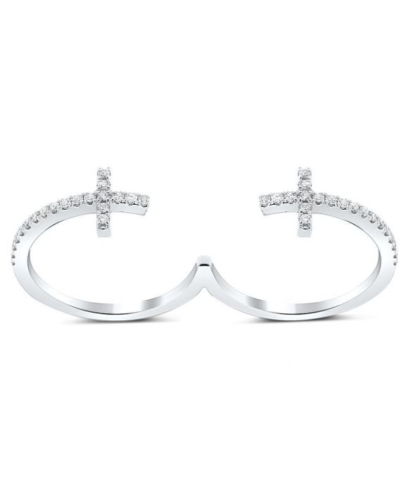 Diamond Cross Double Ring in 18k White Gold (0.09ct)
