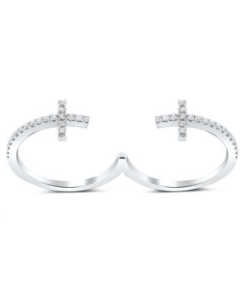 Diamond Cross Double Ring in 18k White Gold (0.09ct)