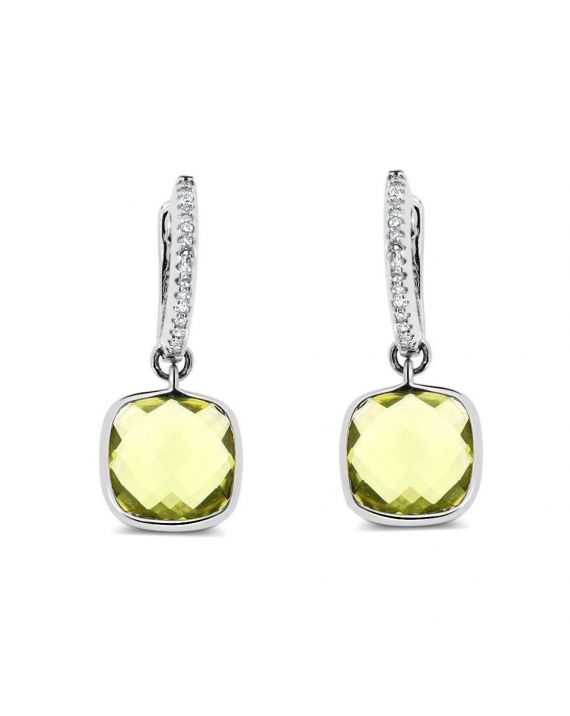 Cushion Drop Earrings in 14k White Gold