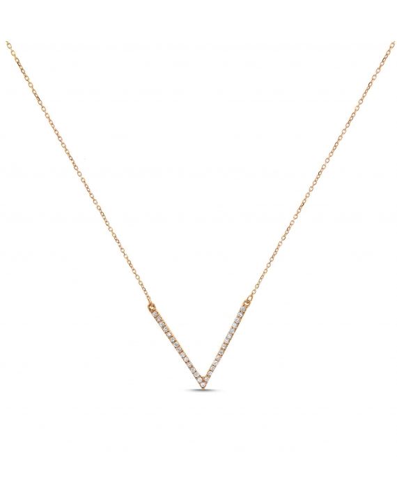 V Diamond Necklace in 18k Rose Gold