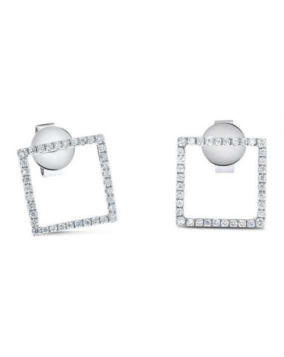 Square Diamond Studs in 18k White Gold