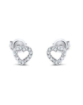 Small Heart Diamond Studs in 14k White Gold