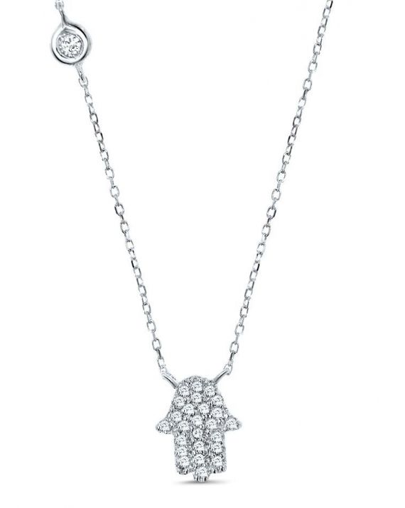 Hamsa Necklace in 14k white gold