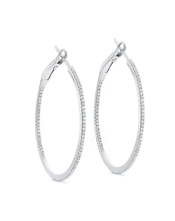 In/Out Diamond Hoops in 18k White Gold (0.34ct) - Diameter 1.25in