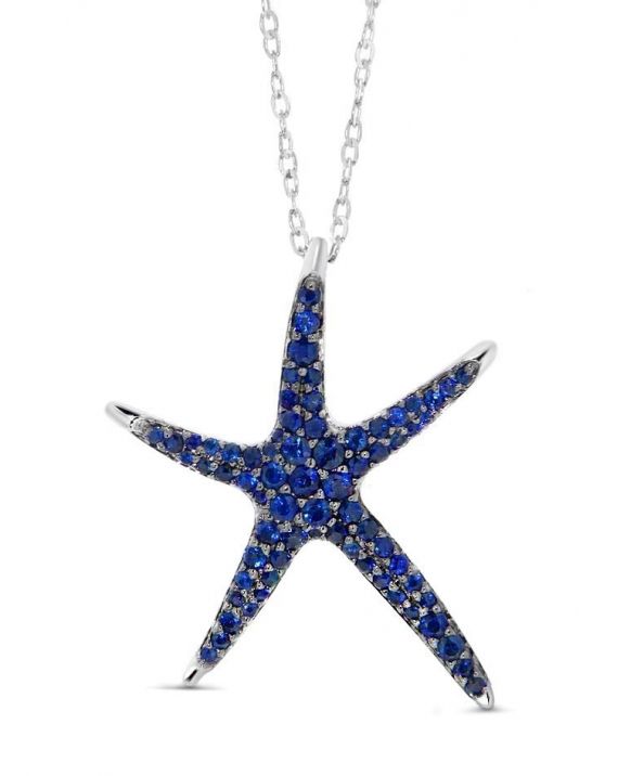 Star Fish Sapphire Necklace in 18k white gold