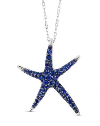 Star Fish Sapphire Necklace in 18k white gold