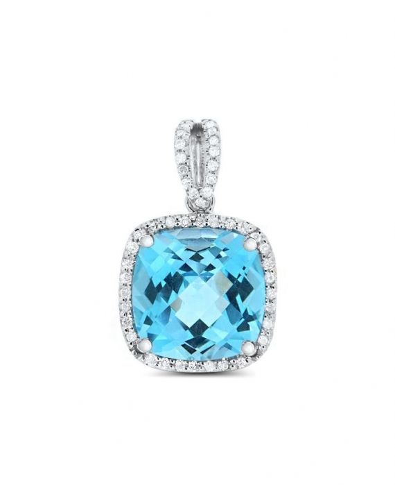 Blue Topaz & Diamonds Pendant in 14kt gold