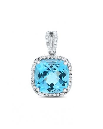 Blue Topaz & Diamonds Pendant in 14kt gold