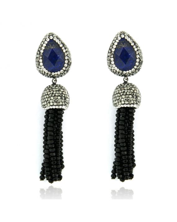 Sterling Silver Sapphire & Black Drop Earrings