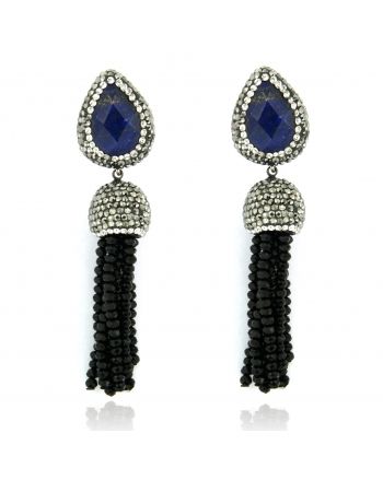 Sterling Silver Sapphire & Black Drop Earrings