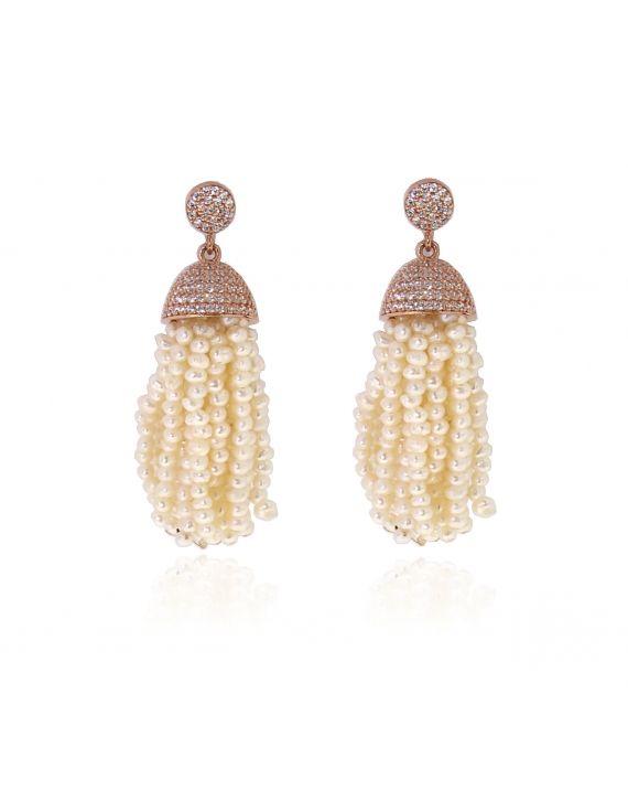Sterling Silver Pearl Tassel Earrings