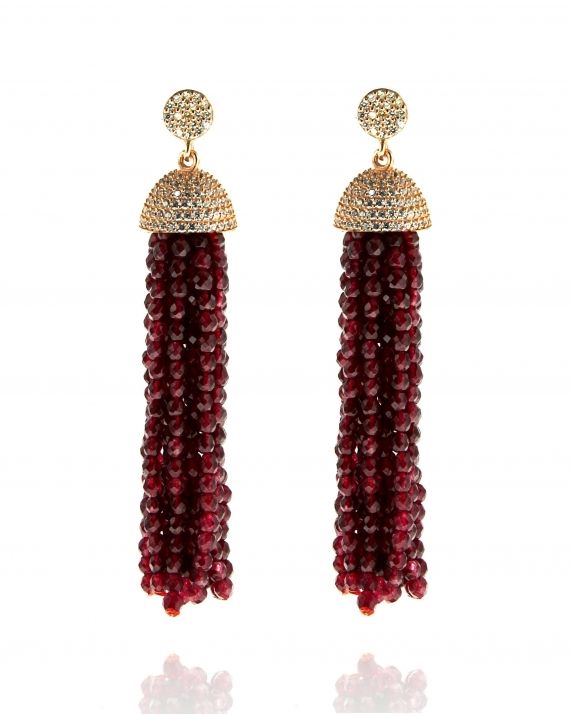 Sterling Silver Red Jade Tassel Earrings