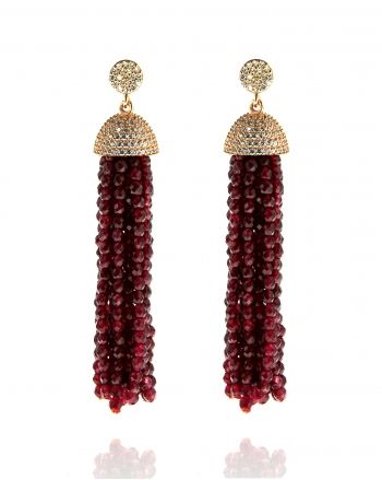 Sterling Silver Red Jade Tassel Earrings