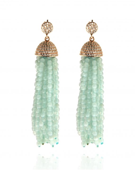 Sterling Silver Aqua Tassel Earrings