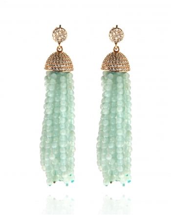 Sterling Silver Aqua Tassel Earrings