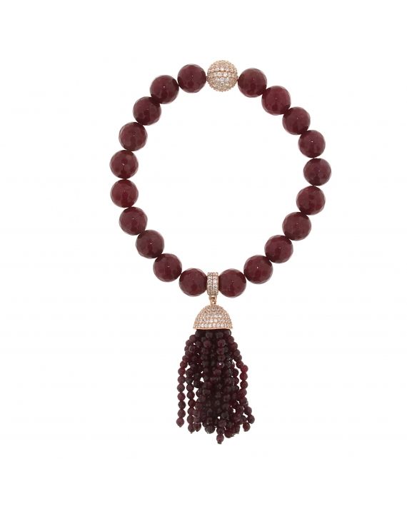 Sterling Silver Red Jade Tassel Bracelet