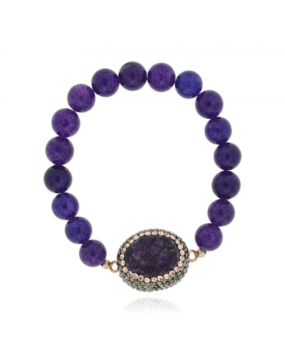 Sterling Silver Purple & Rose Beaded Bracelet