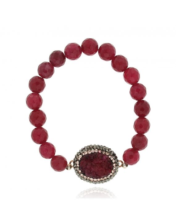 Sterling Silver Red Ruby Beaded Bracelet
