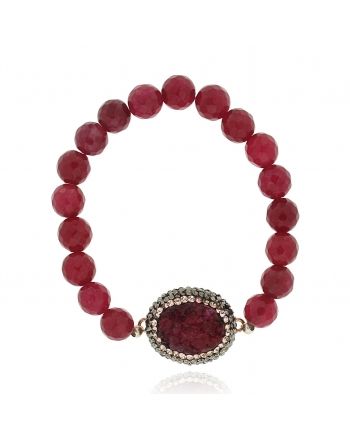 Sterling Silver Red Ruby Beaded Bracelet