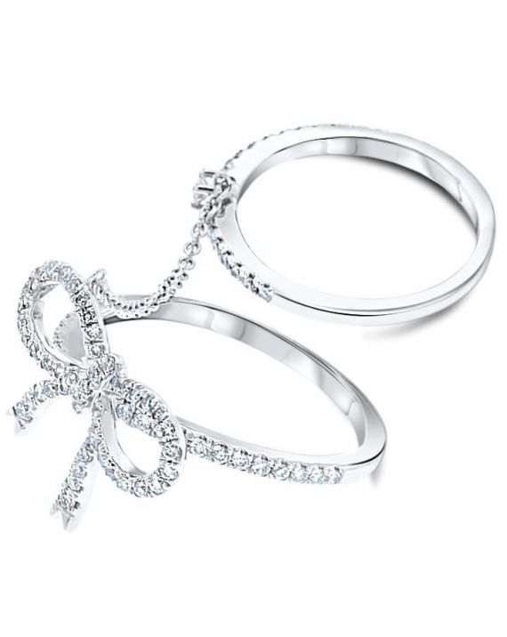 Diamond Bow Double Ring in 18k White Gold (0.42ct)