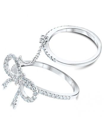 Diamond Bow Double Ring in 18k White Gold (0.42ct)