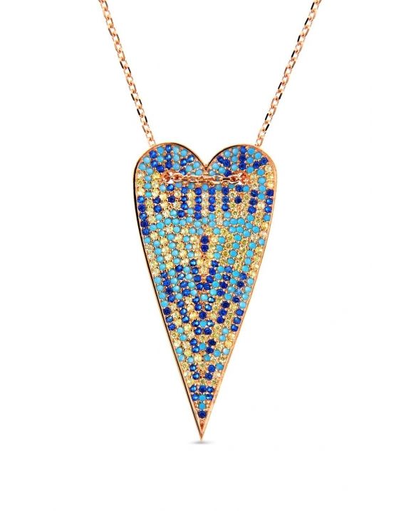 Sterling Silver Multi-color Long Heart Necklace