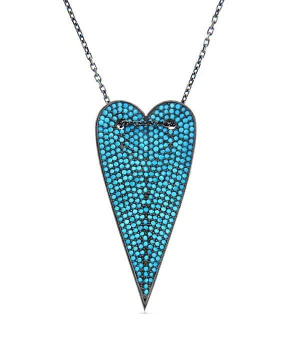 Sterling Silver Turquoise Long Heart Necklace