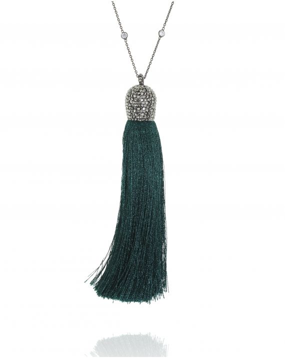 Sterling Silver Emerald Tassel Necklace