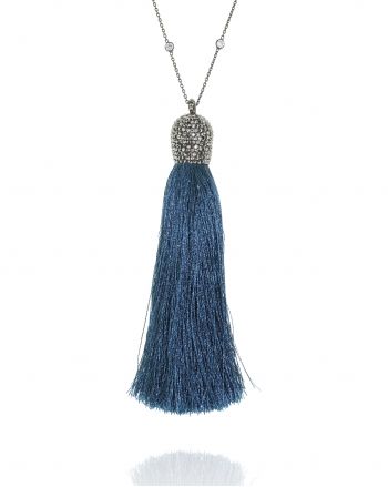 Sterling Silver Royal Blue Silk Tassel Necklace