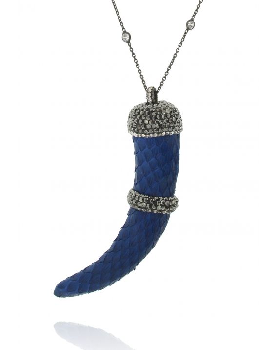 Sterling Silver Python Blue Horn Necklace