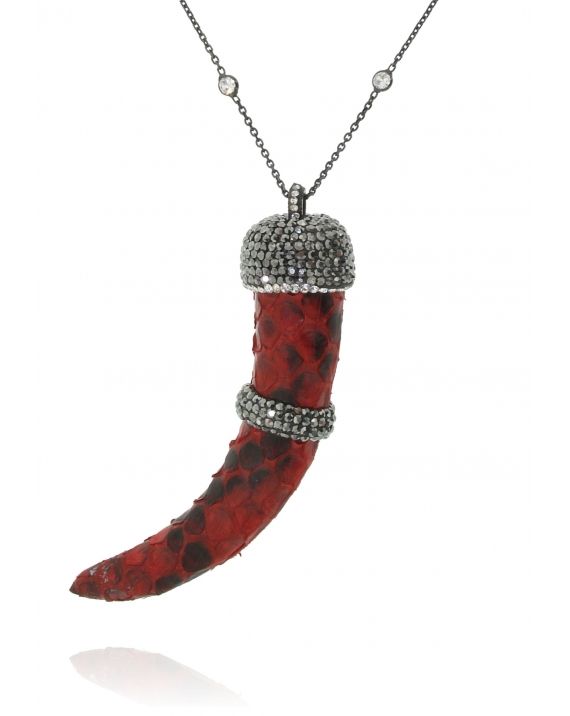 Sterling Silver Python Red Horn Necklace