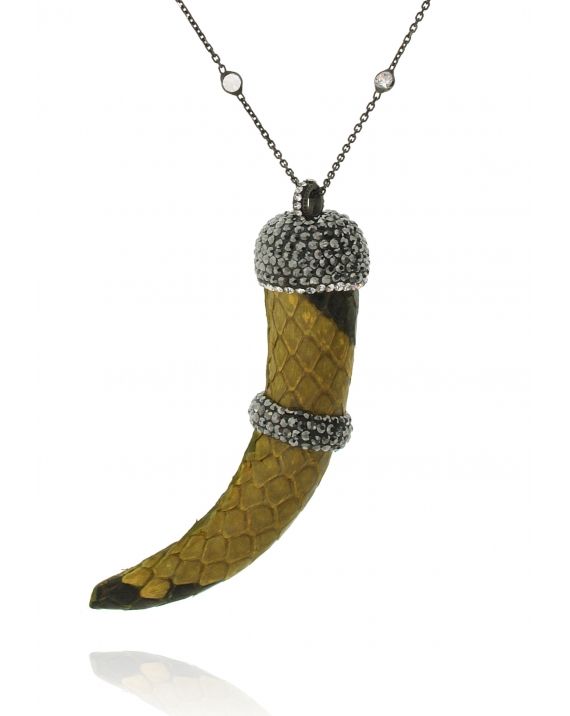 Sterling Silver Python Mustard Horn Necklace