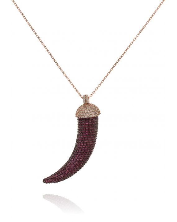 Sterling Silver Pink Horn Long Necklace