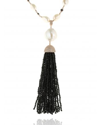 Sterling Silver Pearl & Onyx Tassel Necklace