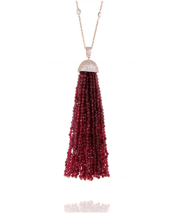 Sterling Silver Red Jade Tassel Necklace