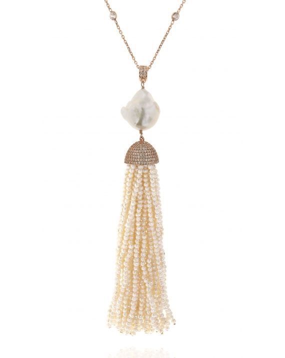 Sterling Silver Pearl Baroque Tassel Necklace