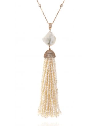 Sterling Silver Pearl Baroque Tassel Necklace