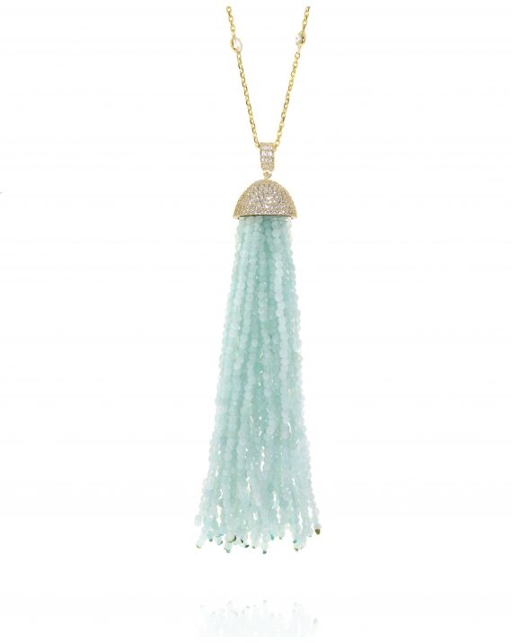 Sterling Silver Aqua Tassel Necklace