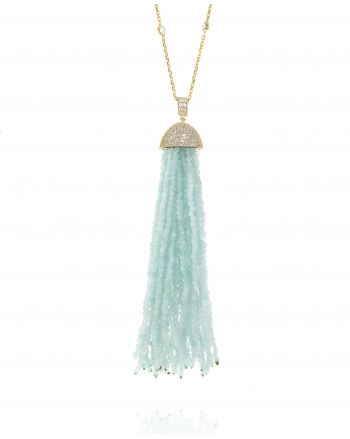 Sterling Silver Aqua Tassel Necklace