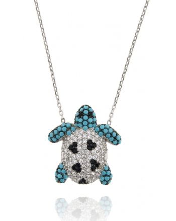Sterling Silver Mo Turquoise Turtle Necklace