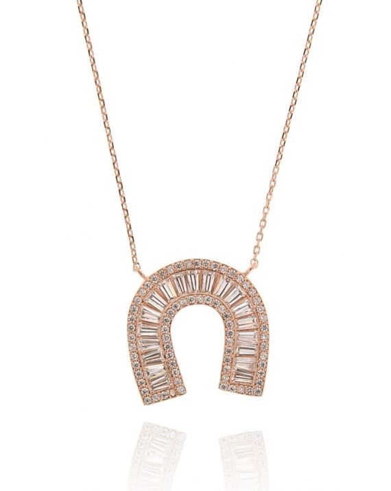 Sterling Silver Rose Baguette Horseshoe Necklace