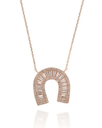 Sterling Silver Rose Baguette Horseshoe Necklace