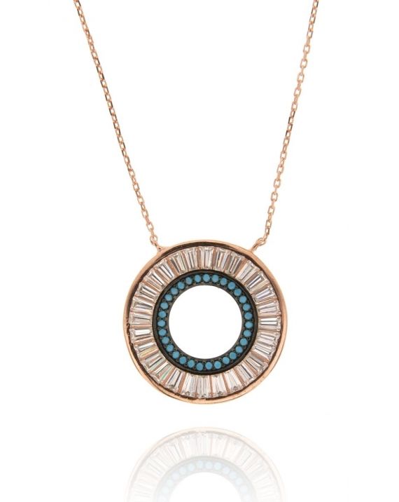 Sterling Silver Rose Baguette Halo Necklace