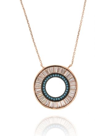 Sterling Silver Rose Baguette Halo Necklace