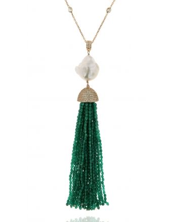 Sterling Silver Jade Baroque Tassel Necklace
