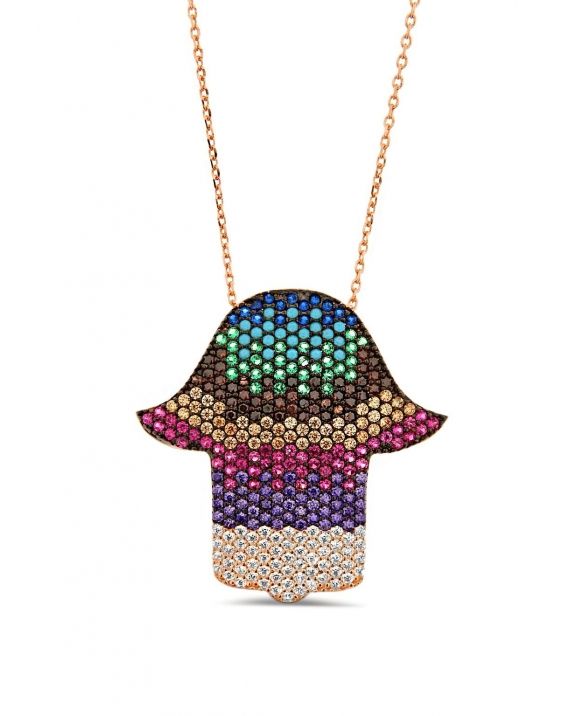 Sterling Silver Medium Multicolor Hamsa Necklace