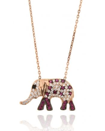 Sterling Silver Rose Multi-color Elephant Necklace