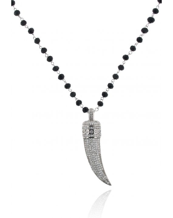 Sterling Silver Onyx Horn Long Necklace