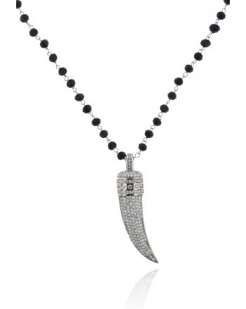 Sterling Silver Onyx Horn Long Necklace
